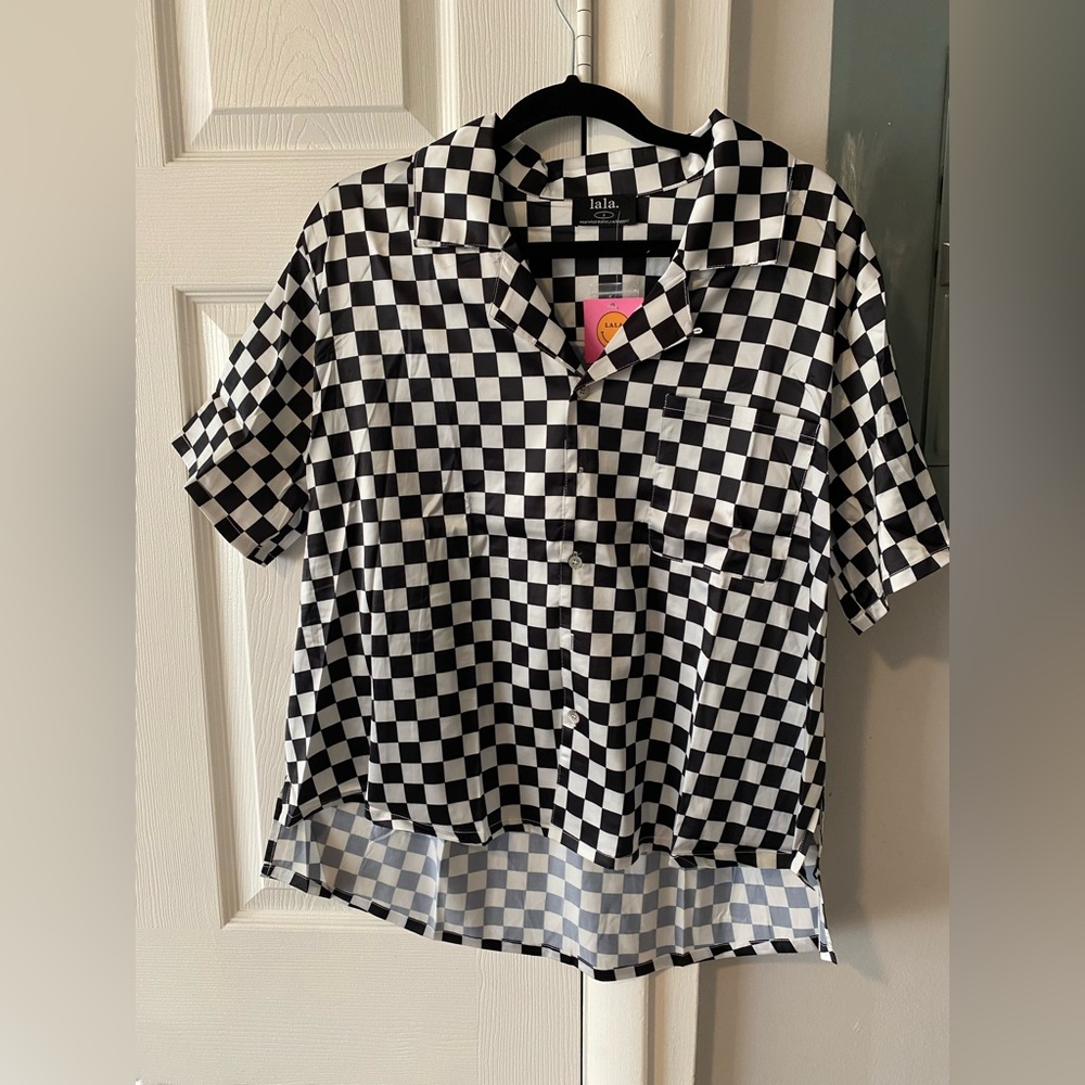 Dressed in LALA Black and White Checkered Shirt and Skirt